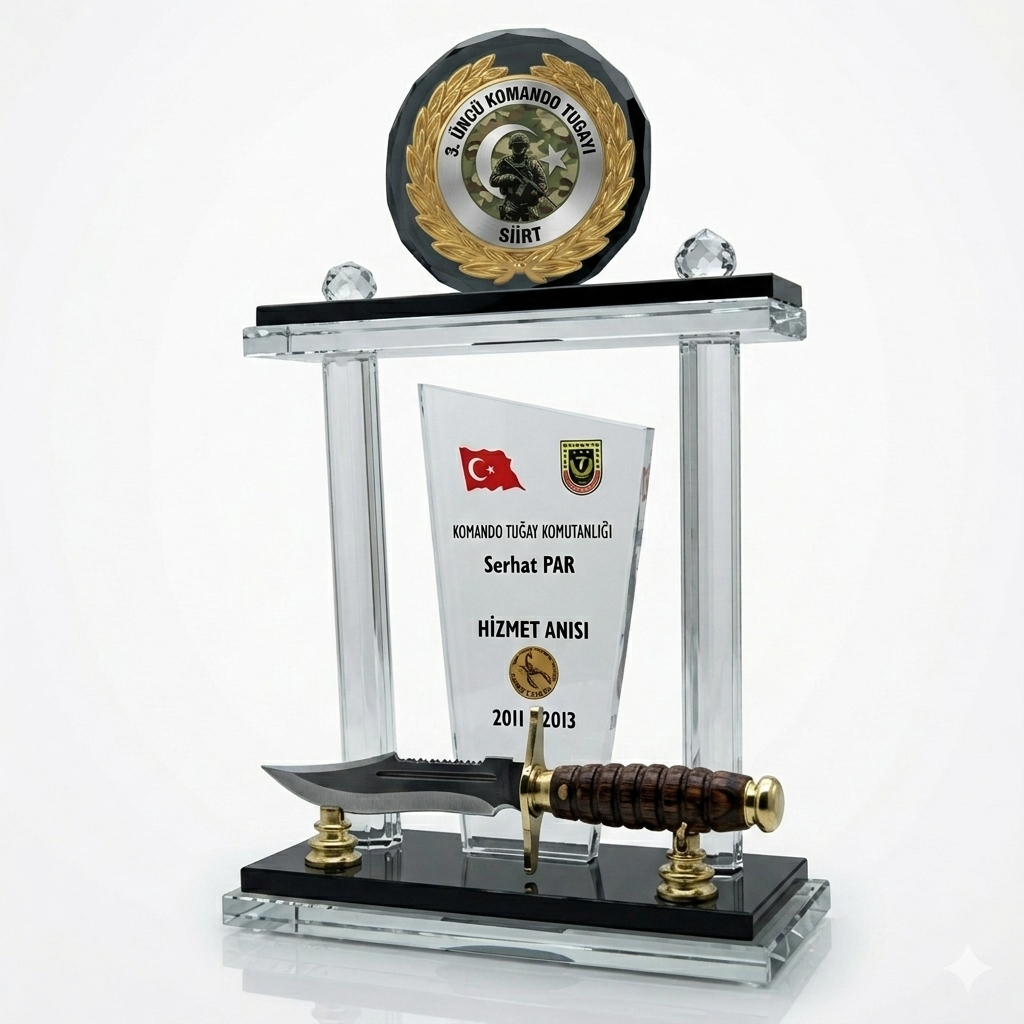 Komando Bıçaklı Vip Askeri Kristal Plaket ŞLT-107