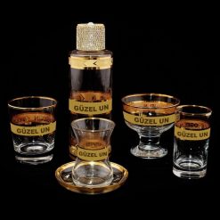 Classic Shop 33 Altın Yaldızlı Logolu Çay, Su ve Kahve Yanı Bardağı, Şekerlik, Kolonya Şişesi