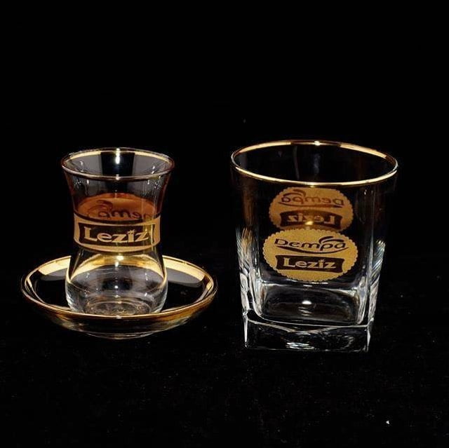 Altın Yaldızlı Logolu Çay Bardağı ve Nektar Su Bardağı