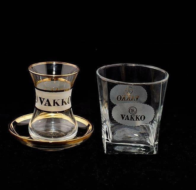 Altın Yaldızlı Logolu Kumlama Çay Nektar Su Bardağı