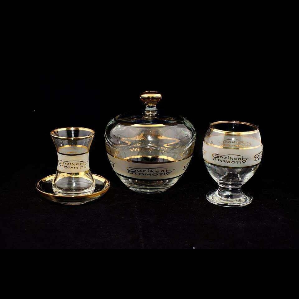 Altın Yaldızlı Kumlamalı Logolu Çay Bardağı Nektar Su Bardağı ve Şekerlik 1 Altın Yaldızlı Kumlamalı Logolu Çay Bardağı Nektar Su Bardağı ve Şekerlik