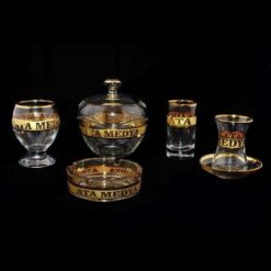 Altın Yaldızlı Logolu Çay, Kahve Yanı Su, Meşrubat Bardağı, Şekerlik, Kül Tablası