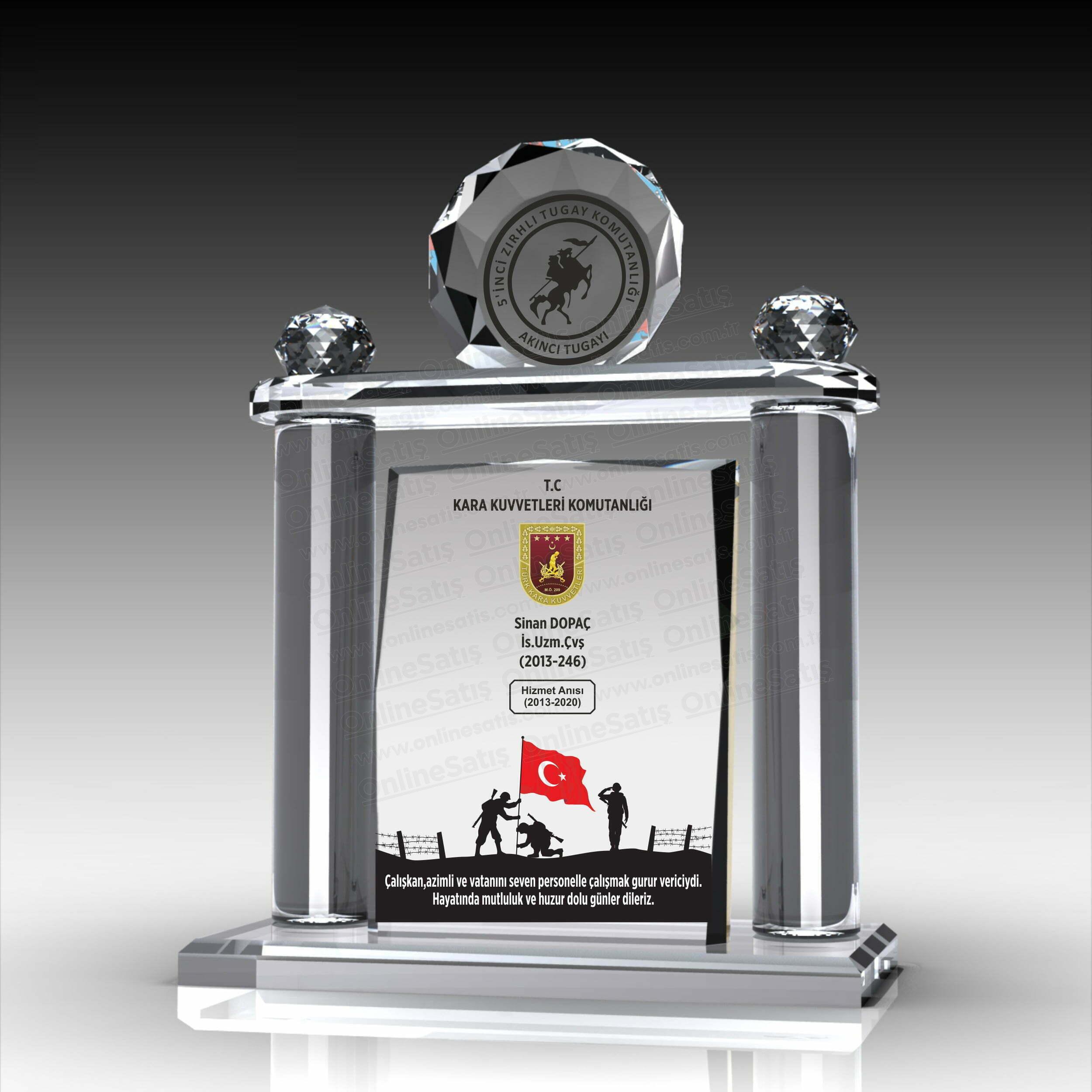 Classic Shop 77 Askeri Hizmet Anısı Anıt Kristal Plaket ŞLT-102