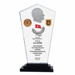 Kristal Cam Atatürk Figürlü Askeri Plaketi