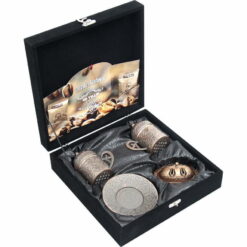 Lacivert Kadife Kutulu Bakır Lüks Fincan ve Şekerlik Kahve Seti