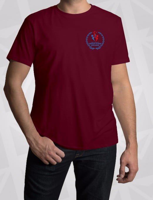 Pamuklu Renkli Bisiklet Yaka Tişört 4 Bordo Subrem Kumas Tisort