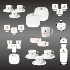 Logo Baskılı 140 Parça Cam - Porselen İkramlık Seti