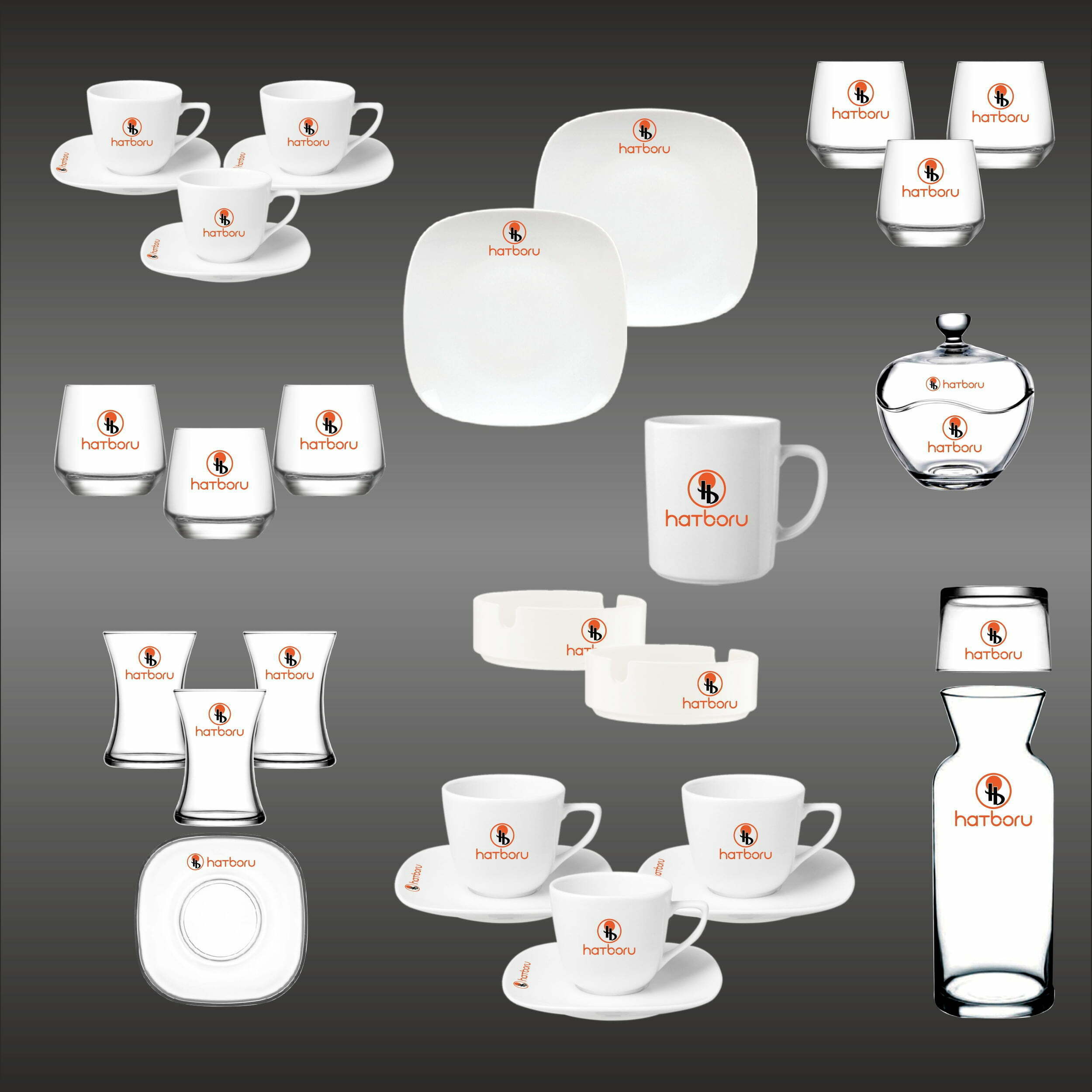 Logo Baskılı 140 Parça Cam - Porselen İkramlık Seti