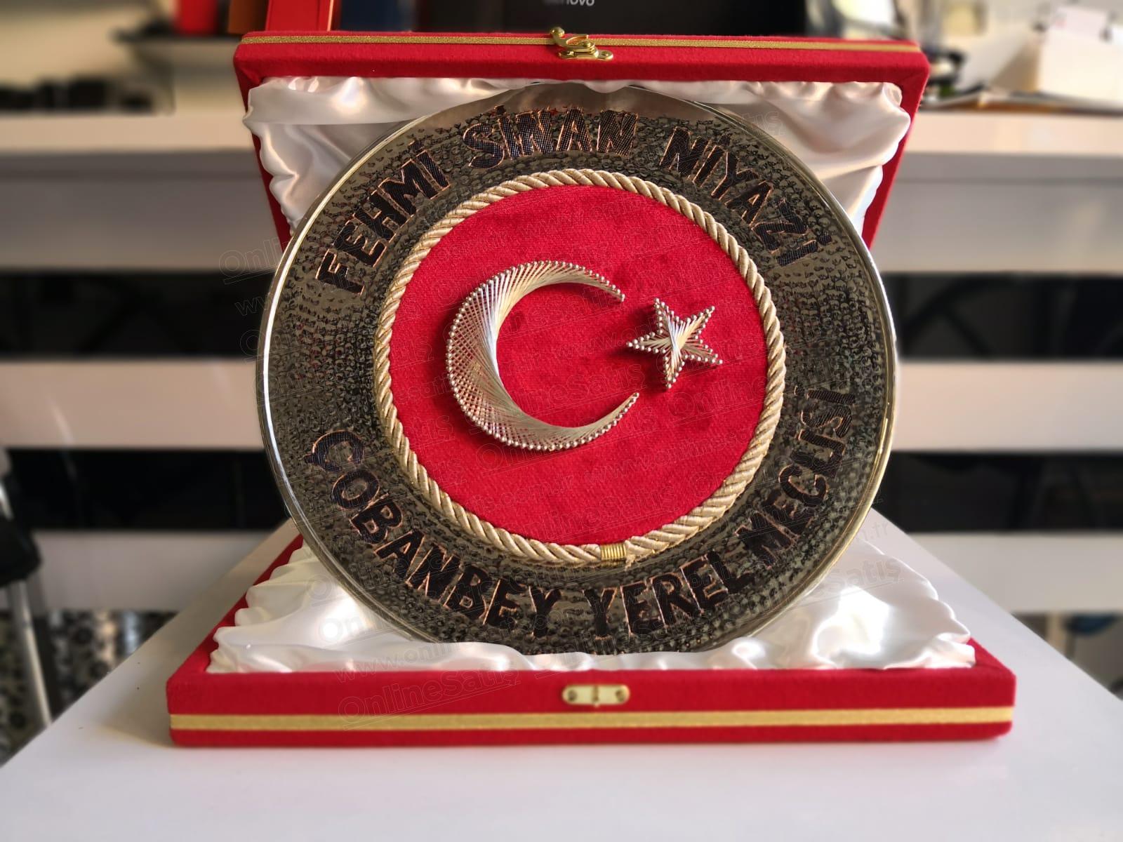 Ayyıldız Kadife Üzeri Filografi Bakır Tabak Plaket 1 Ayyıldız Kadife Üzeri Filografi Bakır Tabak Plaket