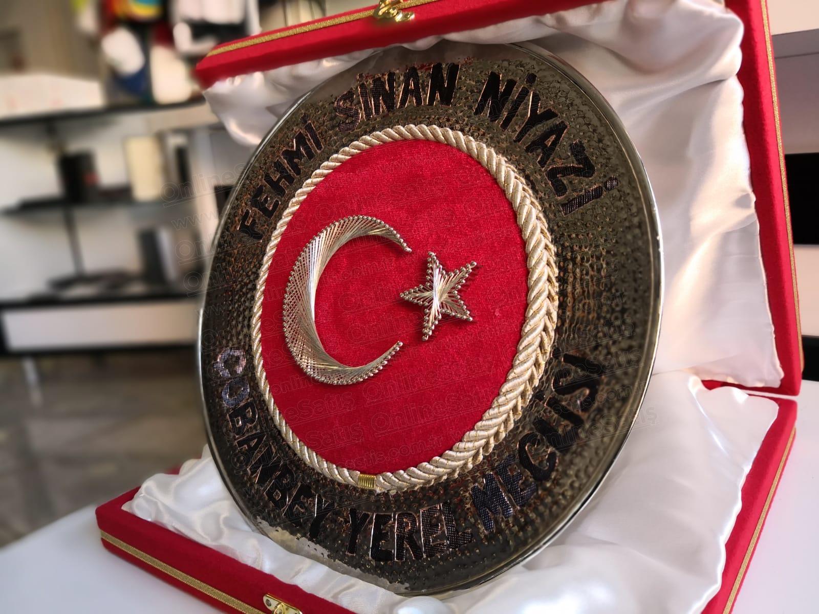 Ayyıldız Kadife Üzeri Filografi Bakır Tabak Plaket 2 Ayyıldız Kadife Üzeri Filografi Bakır Tabak Plaket - Görsel 2