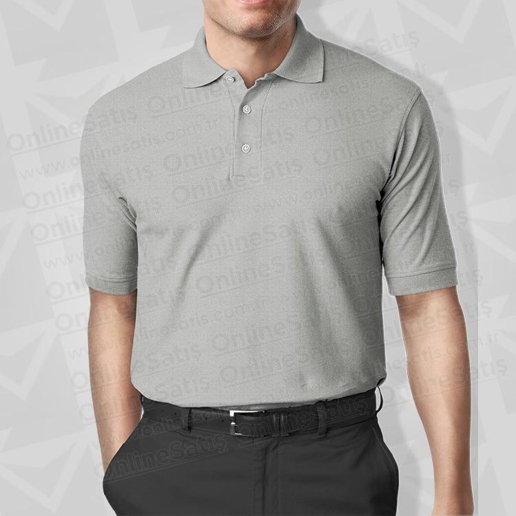 Amerikan Pike Lacoste Polo Yaka Tişört (Özel Üretim) 4 Gri Lacoste Yaka Logo Baskili