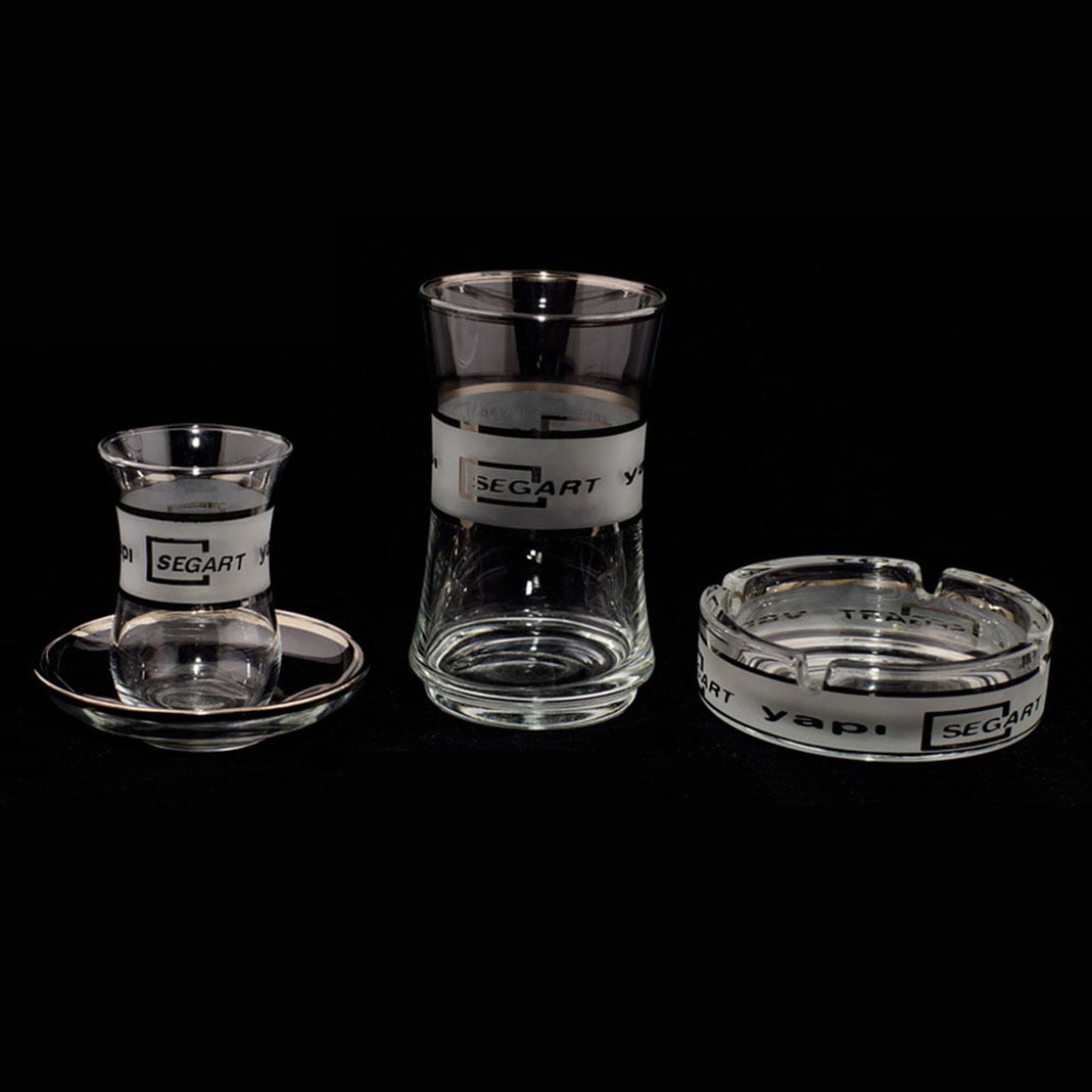 Gümüş Yaldızlı Logolu Kumlama Çay, Nektar Su Bardağı, Küllük