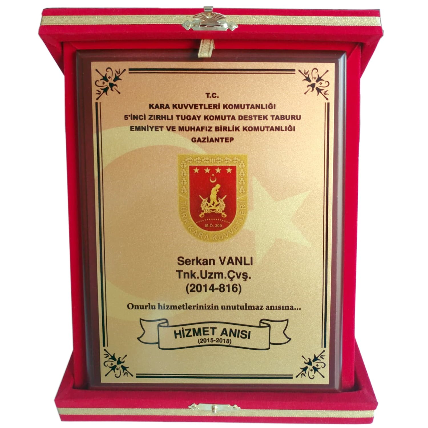 Classic Shop 61 Kırmızı Kadife Kutulu Askeri Ahşaplı Plaket 12x16