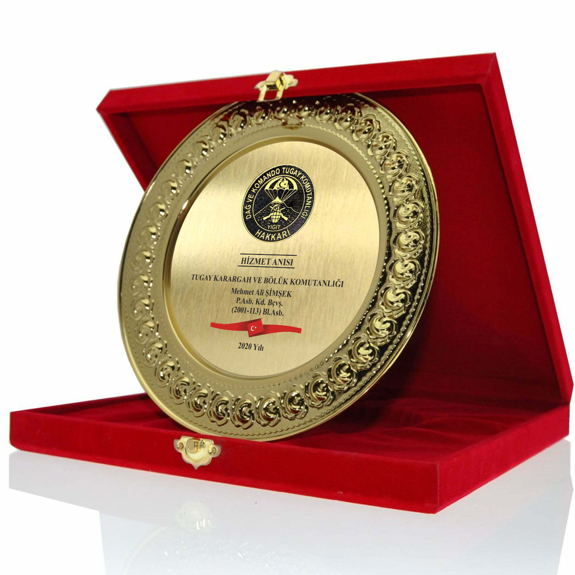 Askeri Hizmet Anısı Kadife Kutulu Tabak Plaket - Görsel 2