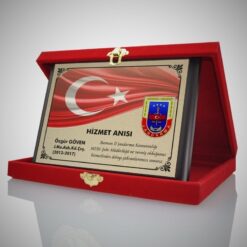 Kadife Kutulu Yatay Ahşap Hizmeti Anısı Askeri Plaket