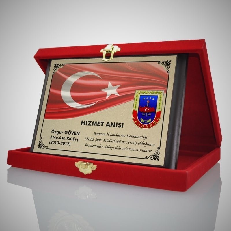 Classic Shop 86 Kadife Kutulu Yatay Ahşap Hizmeti Anısı Askeri Plaket
