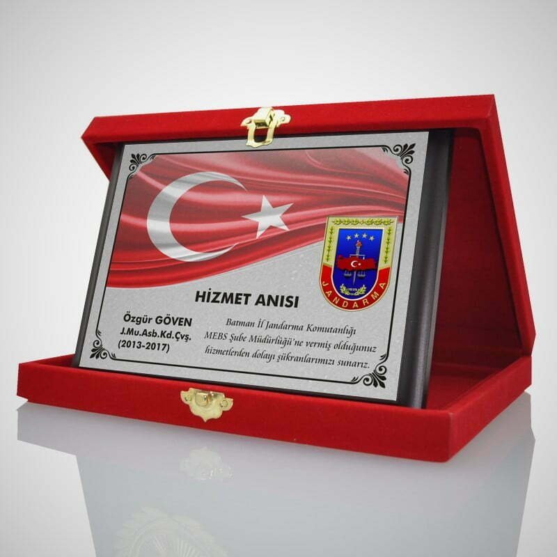 Kadife Kutulu Yatay Ahşap Hizmeti Anısı Askeri Plaket - Görsel 2