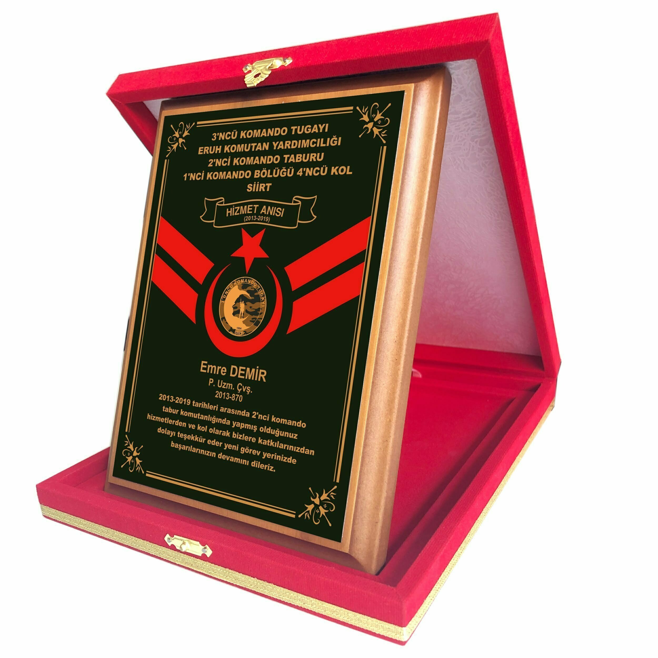 Kırmızı Kadife Kutulu Askeri Ahşaplı Plaket 12x16 - Görsel 2