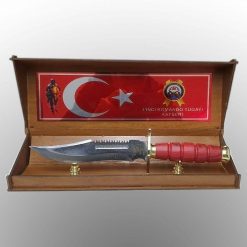 Classic Shop 38 Ahşap Kutulu Hediyelik Baskılı Askeri Komando Bıçağı Şilt