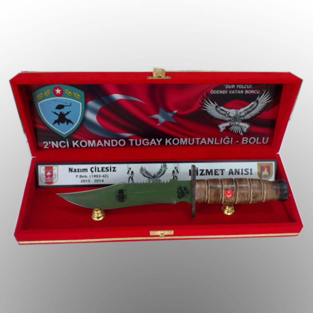 Kadife Kutulu Hediyelik Baskılı Askeri Komando Bıçağı Şilt - Görsel 2