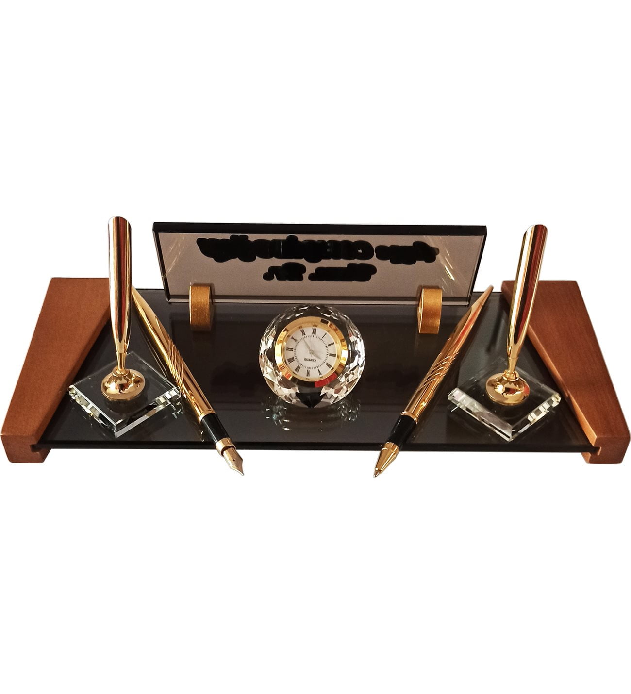 Kristal Masa İsimliği 12X32 cm - Cam ve Ahşabın Muhteşem Uyumu 4 Kristal Masa Isimligi Kalemli Ofis Hediyesi Masa Isimligi 3