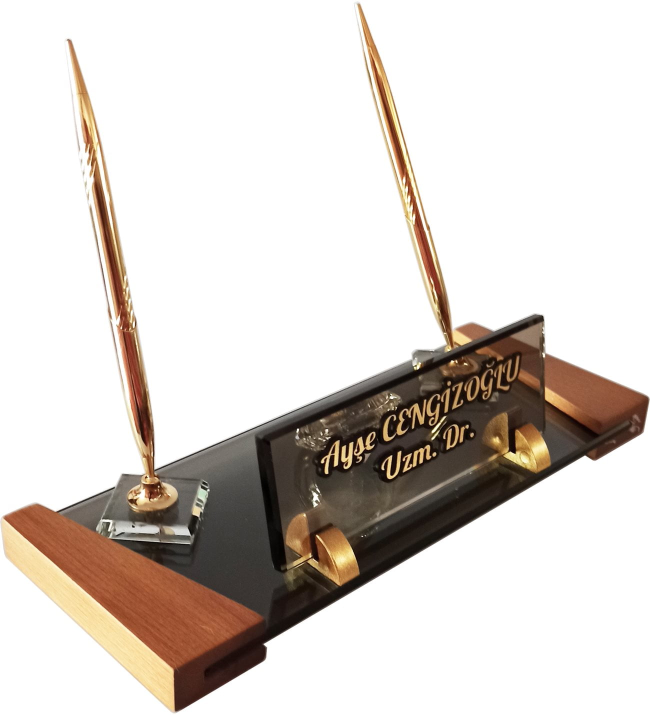 Kristal Masa İsimliği 12X32 cm - Cam ve Ahşabın Muhteşem Uyumu 2 Kristal Masa Isimligi Kalemli Ofis Hediyesi Masa Isimligi 5