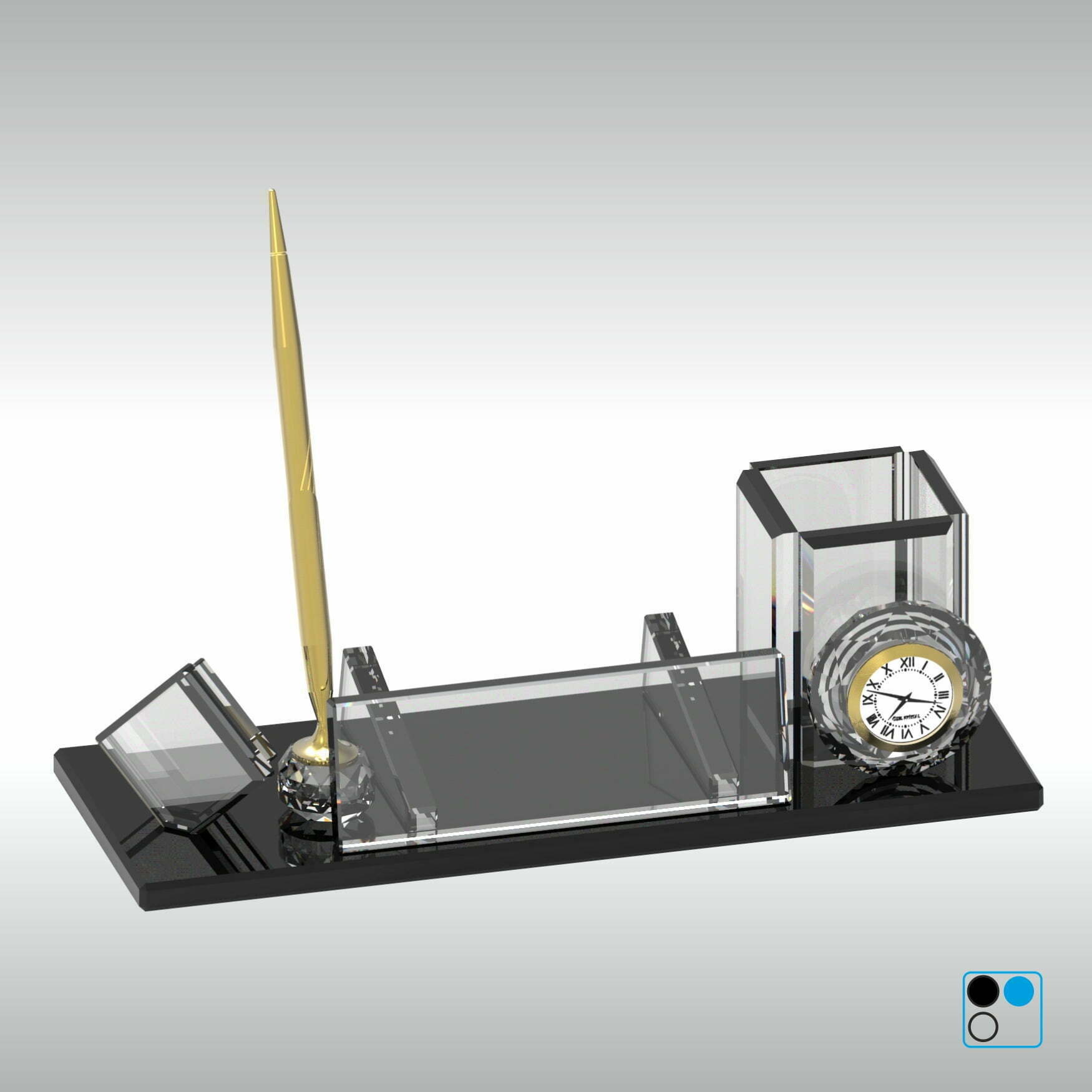 Kalemlikli Kristal Masa İsimliği - Siyah Cam 1 Mst 010