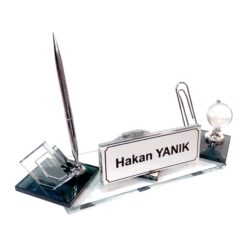 Kristal Masa İsimliği - Siyah Şeffaf Cam 11X34 5 Mst 024 1