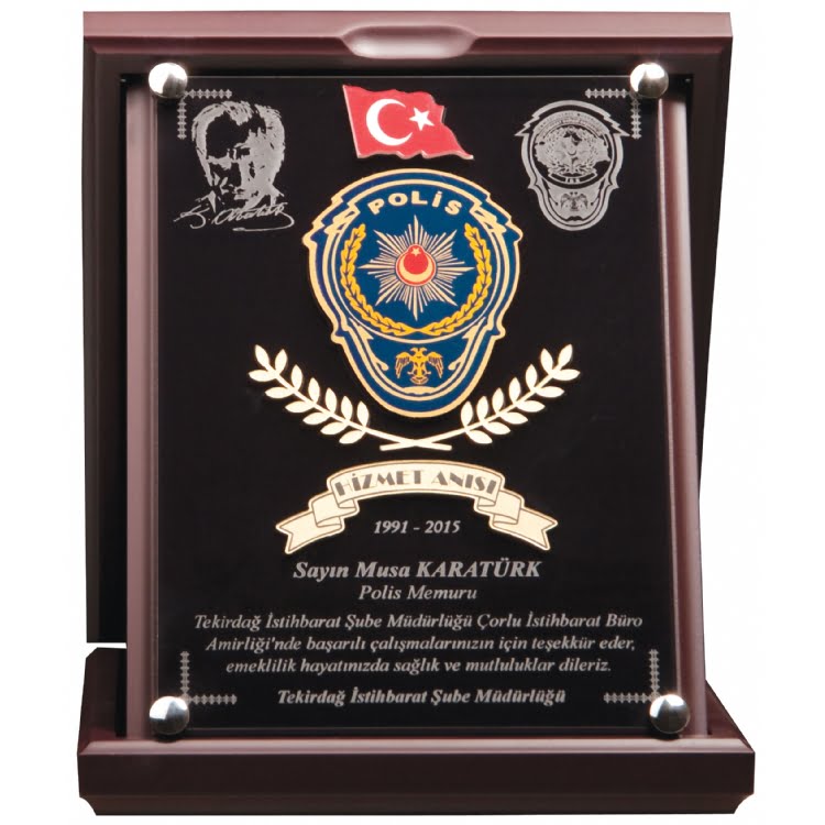 Classic Shop 86 Ahşap Kutulu Lazer Kesimli Polis Hizmet Anısı Plaket
