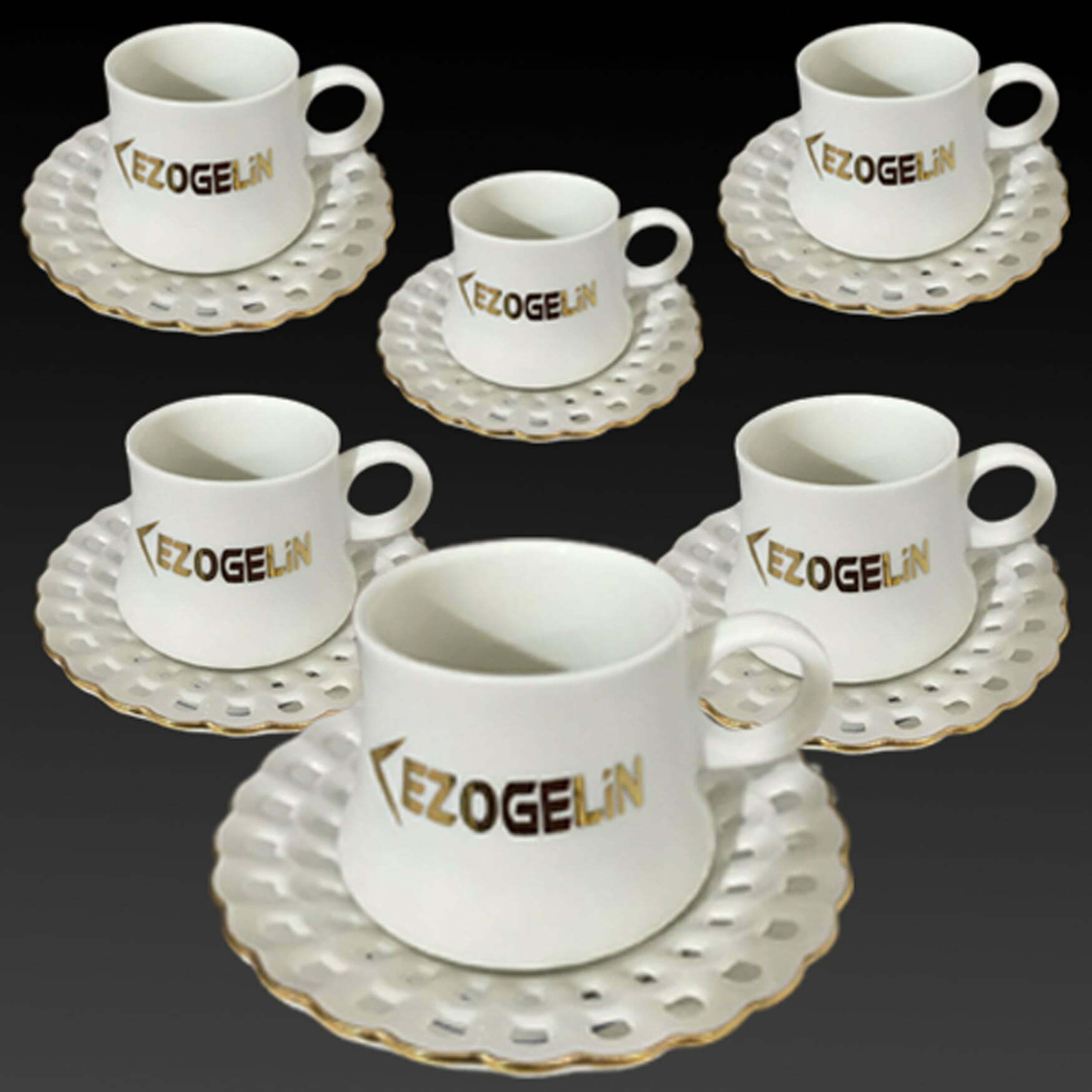 Altın Yaldızlı Porselen Kahve Fincanı Takımı - Görsel 2