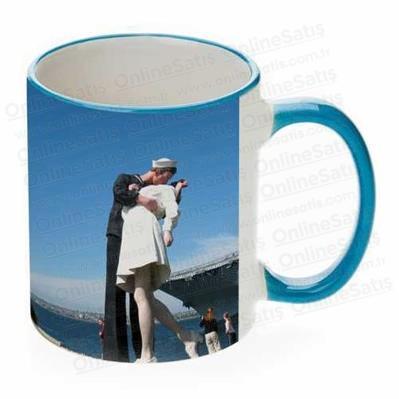 Seramik Sapı ve Kenarları Renkli Kupa Bardak