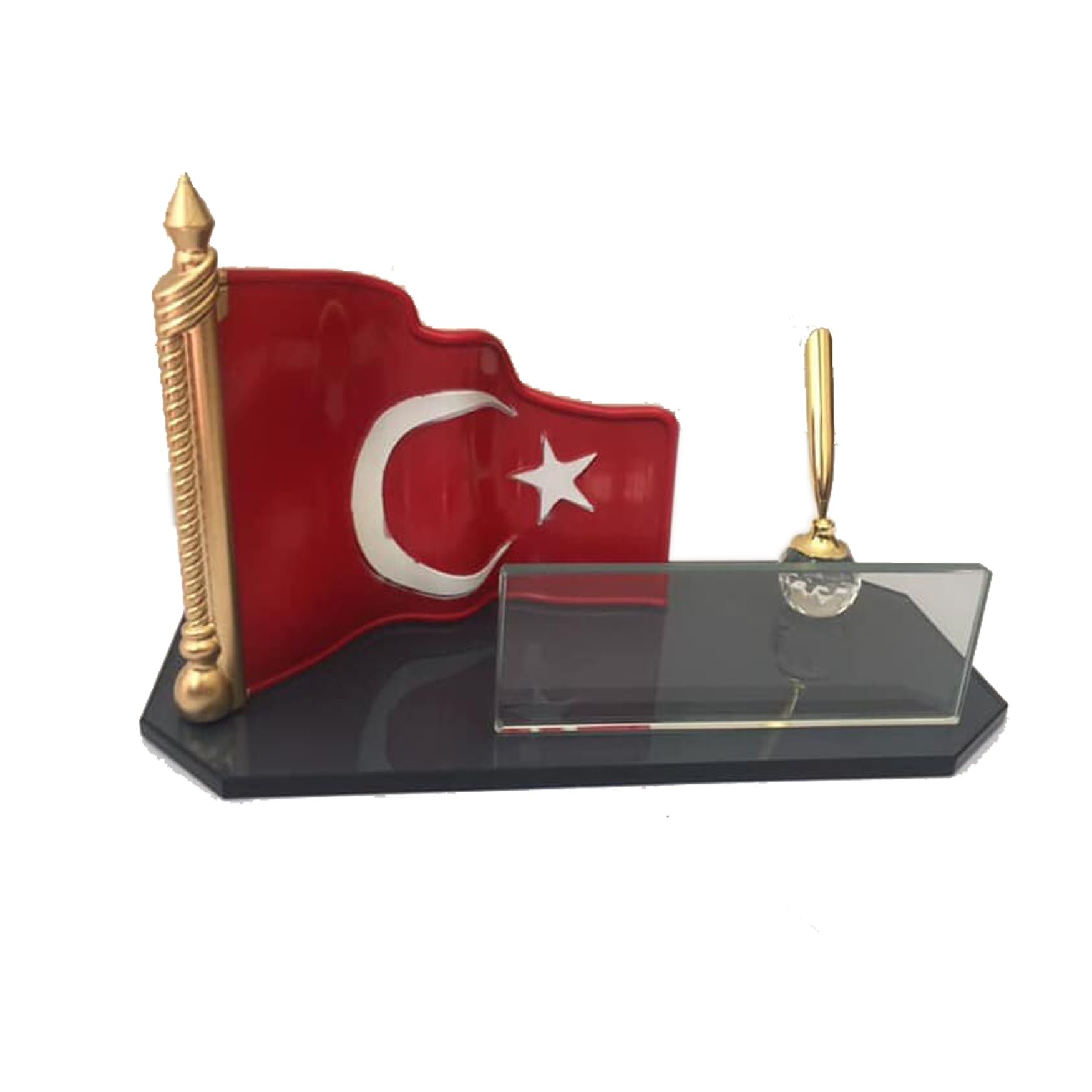Türk Bayraklı Siyah Cam Masa İsimliği 18x26 cm 1 Turk Bayrakli Cam