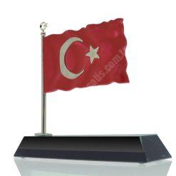 Alternative view of Türk Bayrağı Figürlü Ahşap Alt Kaideli Kristal Plaket