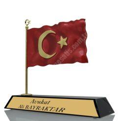 Türk Bayrağı Figürlü Ahşap Alt Kaideli Kristal Plaket