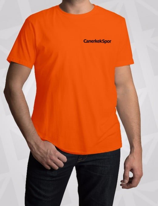Pamuklu Renkli Bisiklet Yaka Tişört 1 Turuncu Subrem Kumas Tisort
