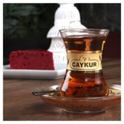 Altın Yaldızlı Logolu Çay Bardağı