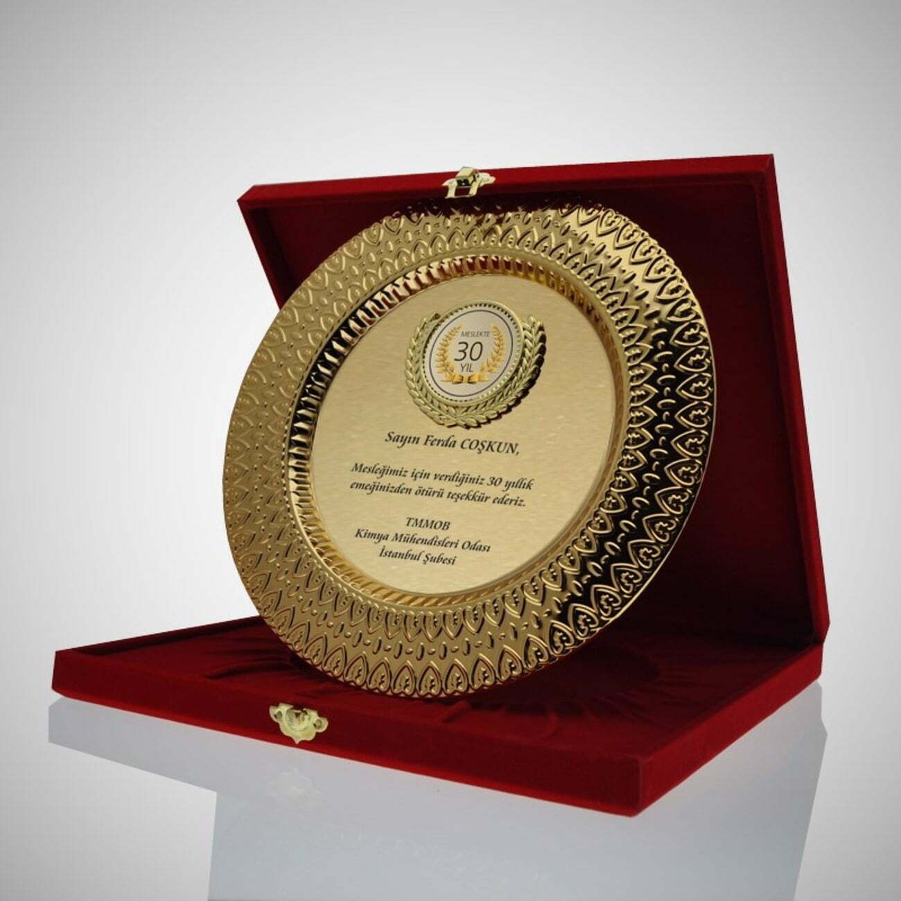 Gold Altın Desenli Kişiye Özel Metal Tabak Plaket