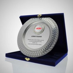 Gümüş Tabak Plaket Lacivert Kadife Kutulu