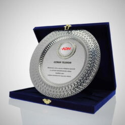 Gümüş Tabak Plaket Lacivert Kadife Kutulu