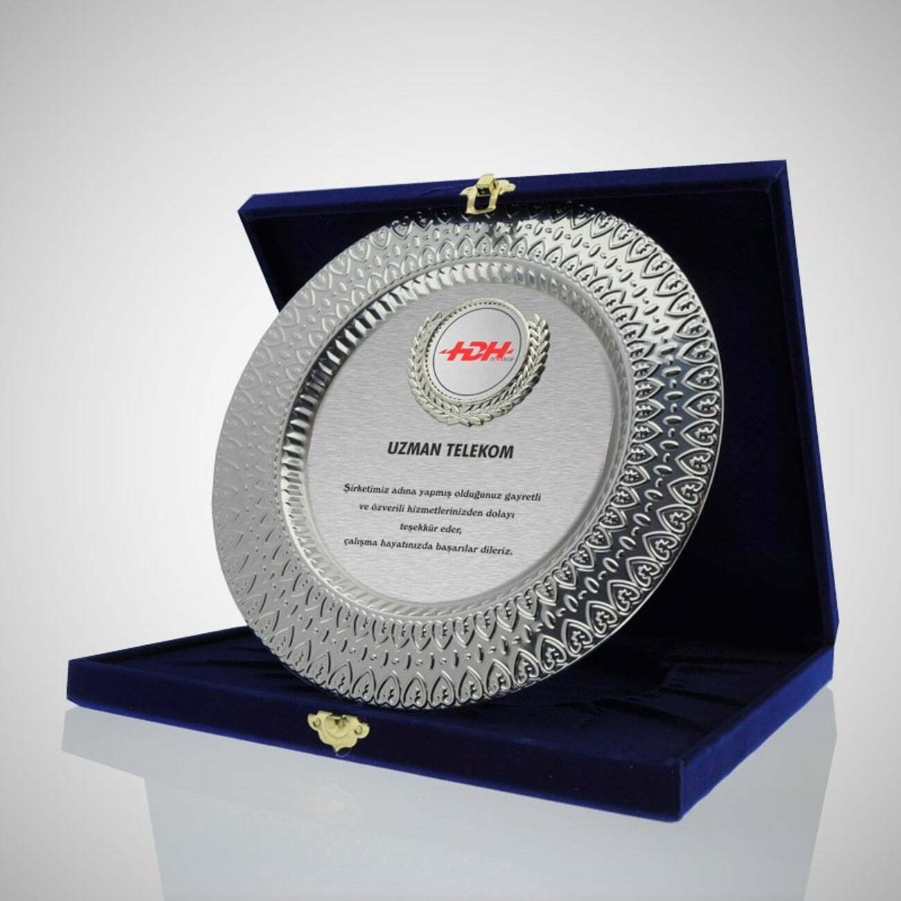 Gümüş Tabak Plaket Lacivert Kadife Kutulu