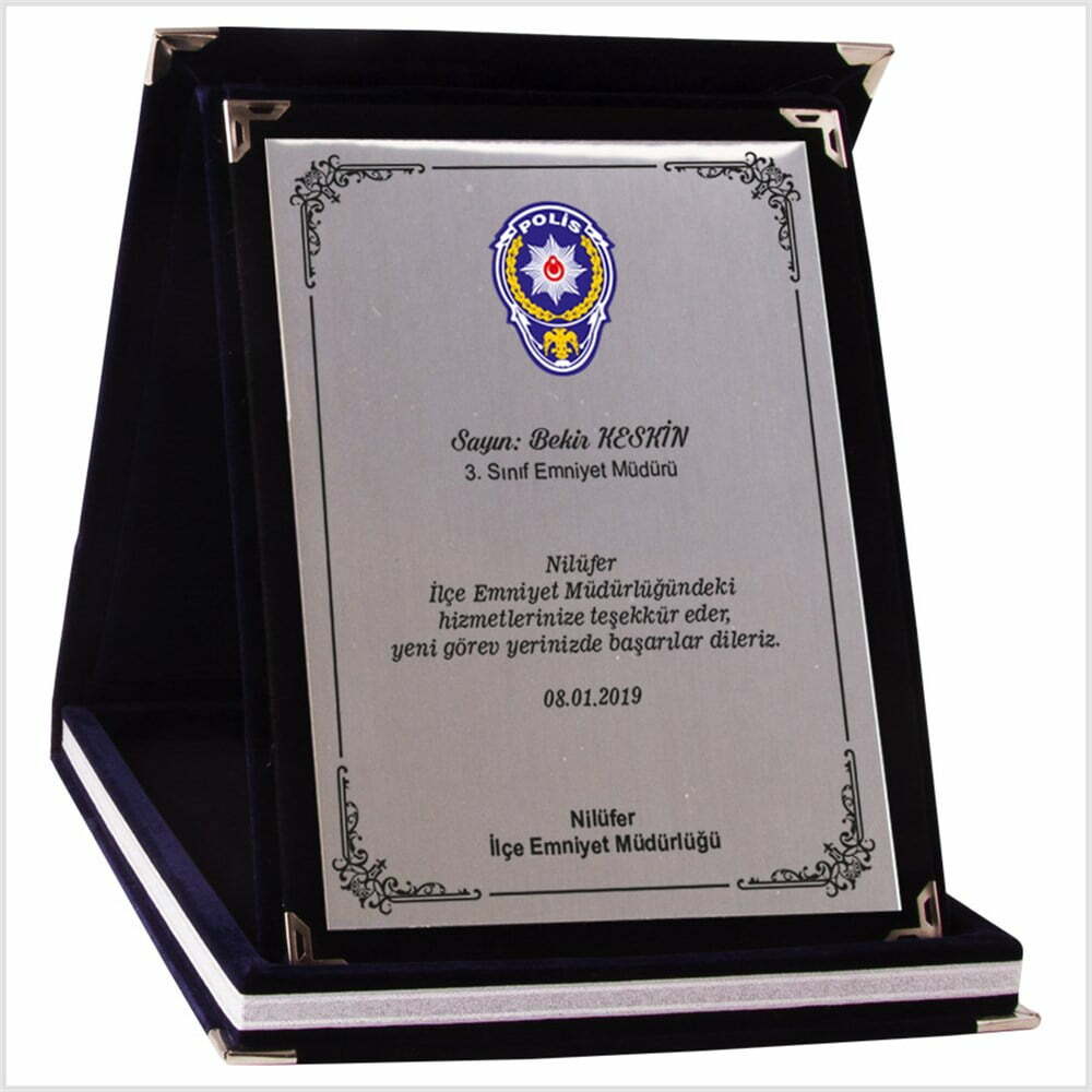 Kadife Lacivert Büyükboy Tayin Albüm Plaketi