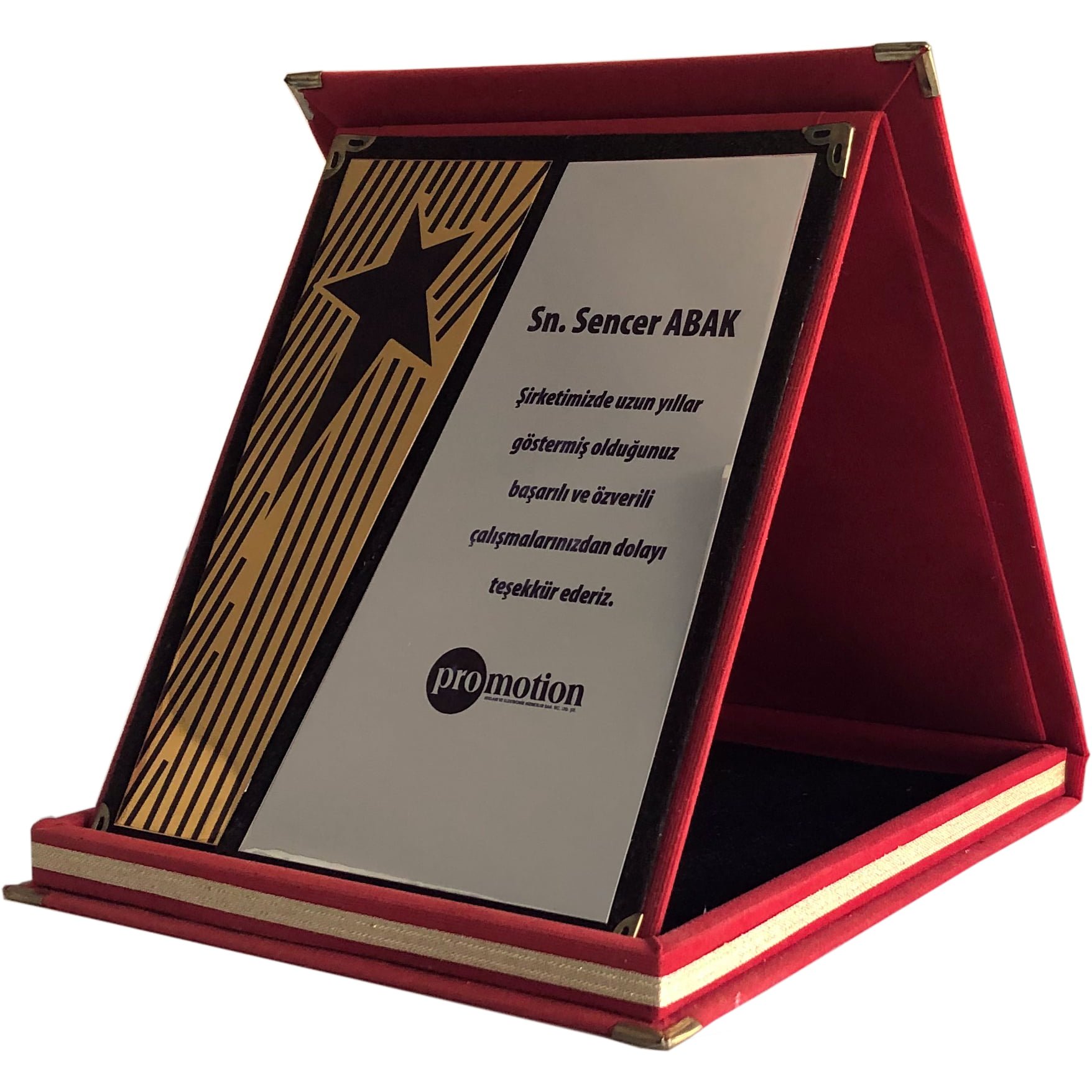 Kırmızı Kadife Özel Tasarım Başarı ve Teşekkür Plaketi - Görsel 2