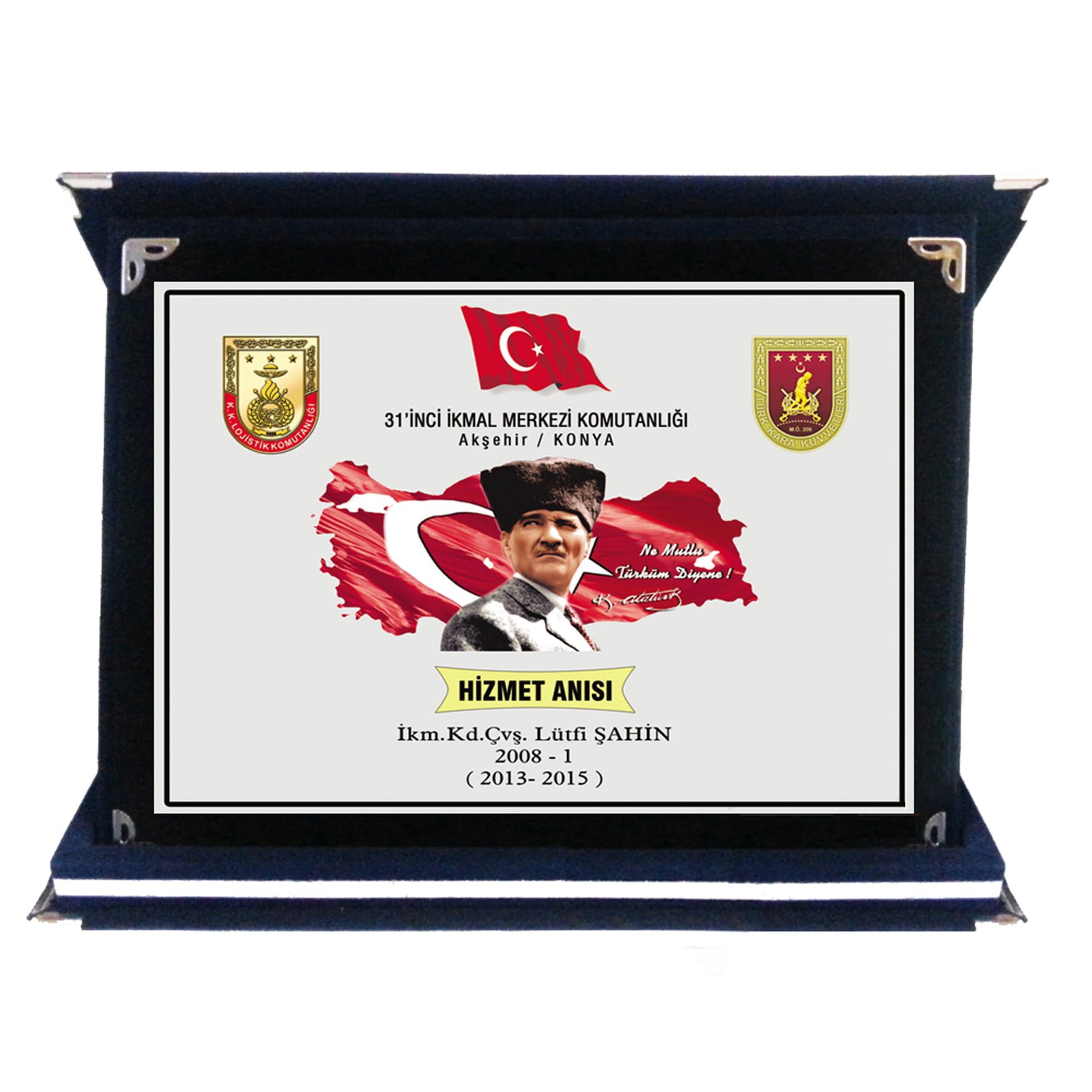 Yatay Lacivert Kadife Plaket - Hizmet Anısı Albüm Plaketi 1 Yatay Lacivert Kadife Plaket - Hizmet Anısı Albüm Plaketi