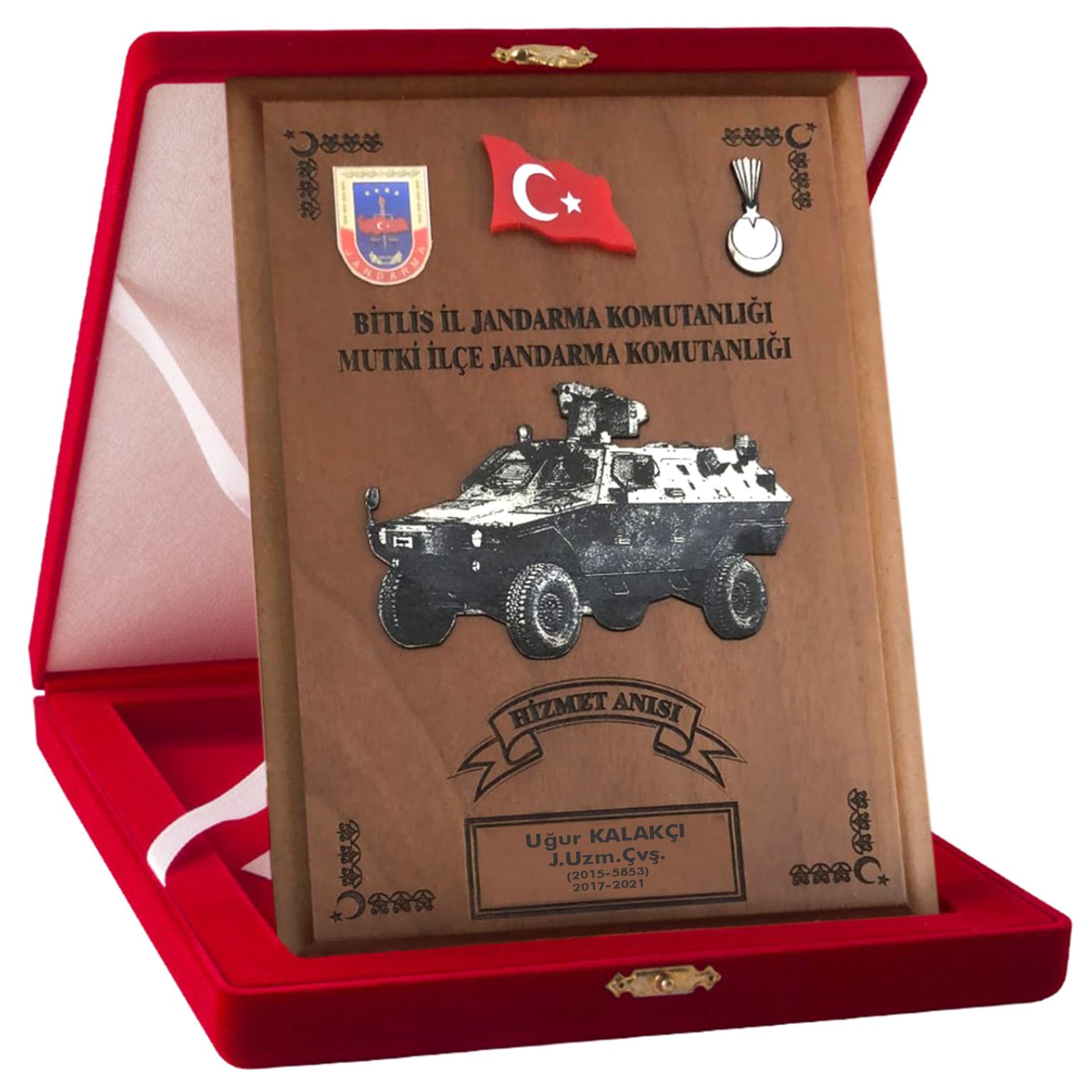 Classic Shop 66 Kadife Kutulu Lazer Kesim Jandarma Ahşap Askeri Plaket