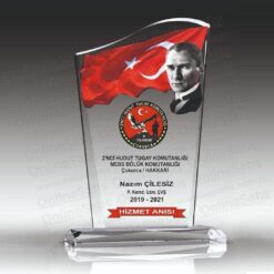 Askeri Komando Türk Bayraklı Kristal Cam Hizmet Anısı Plaketi