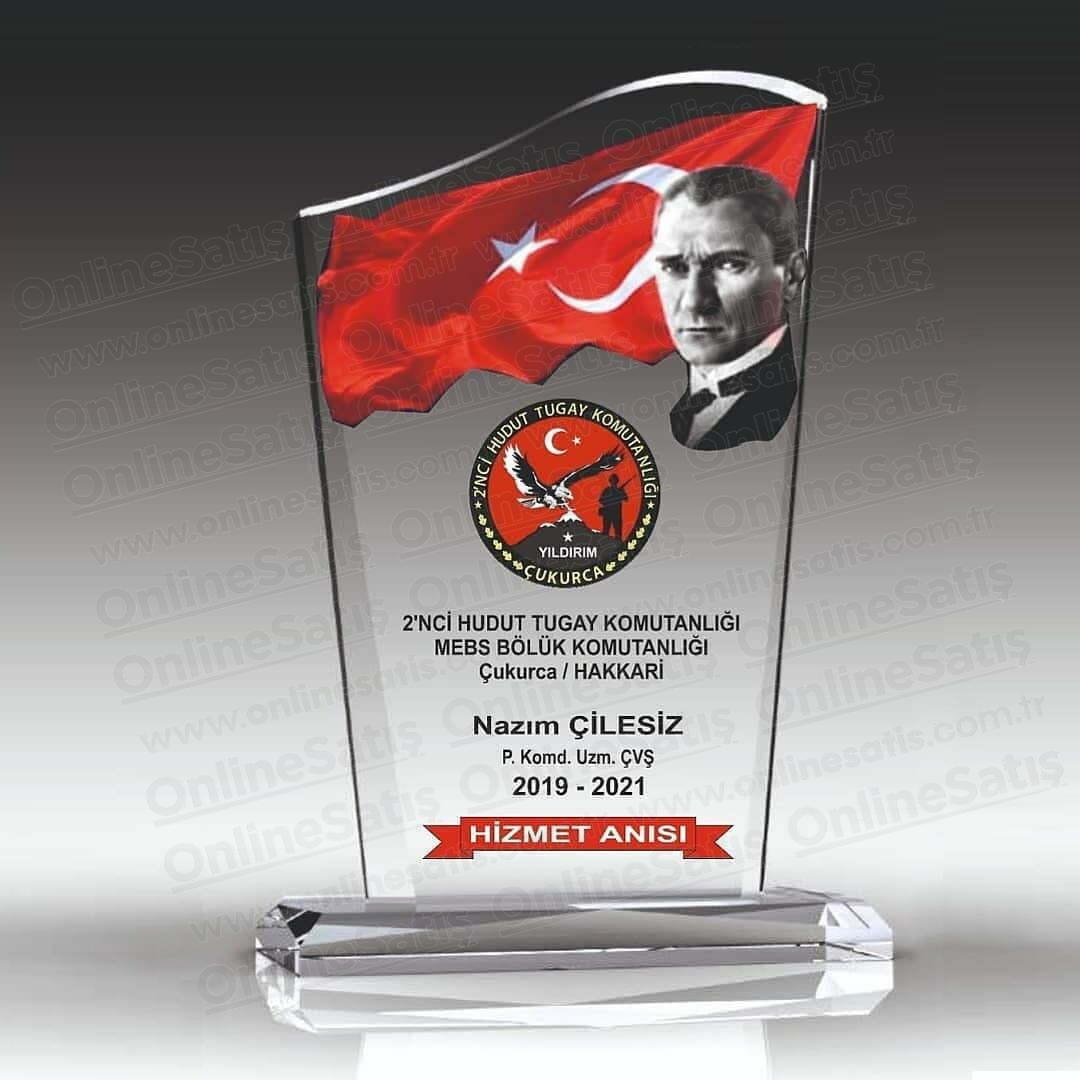 Classic Shop 79 Askeri Komando Türk Bayraklı Kristal Cam Hizmet Anısı Plaketi