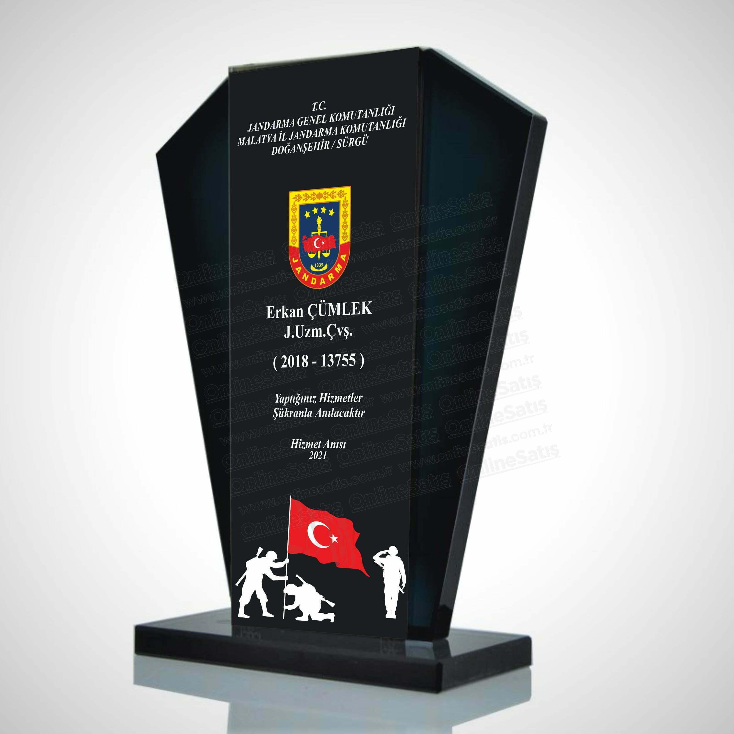 Jandarma Hizmet Anısı Kristal Cam Şilt Tayin Plaketi - Görsel 2