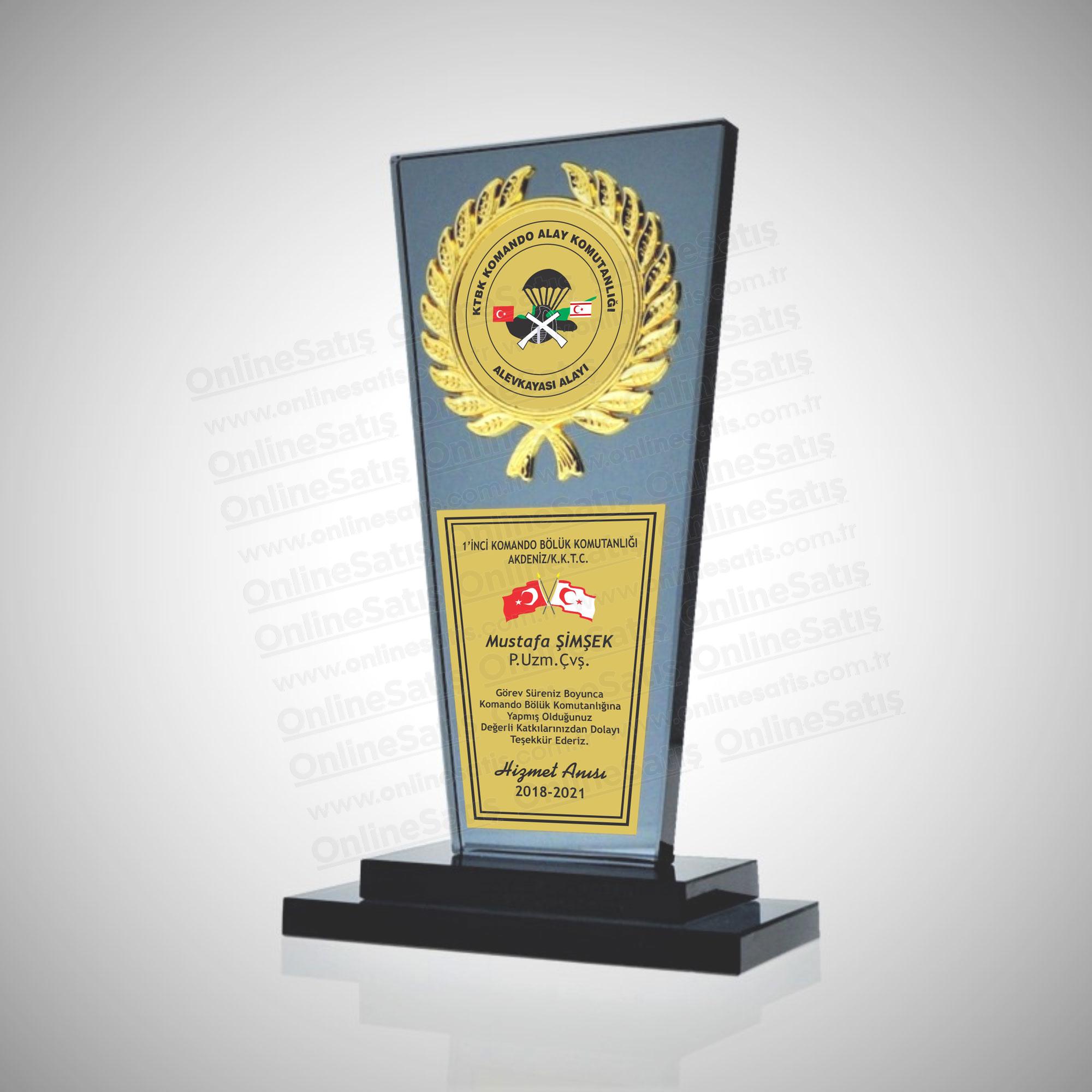 Uzman Çavuş Tayin Hizmet Anısı Cam Plaket