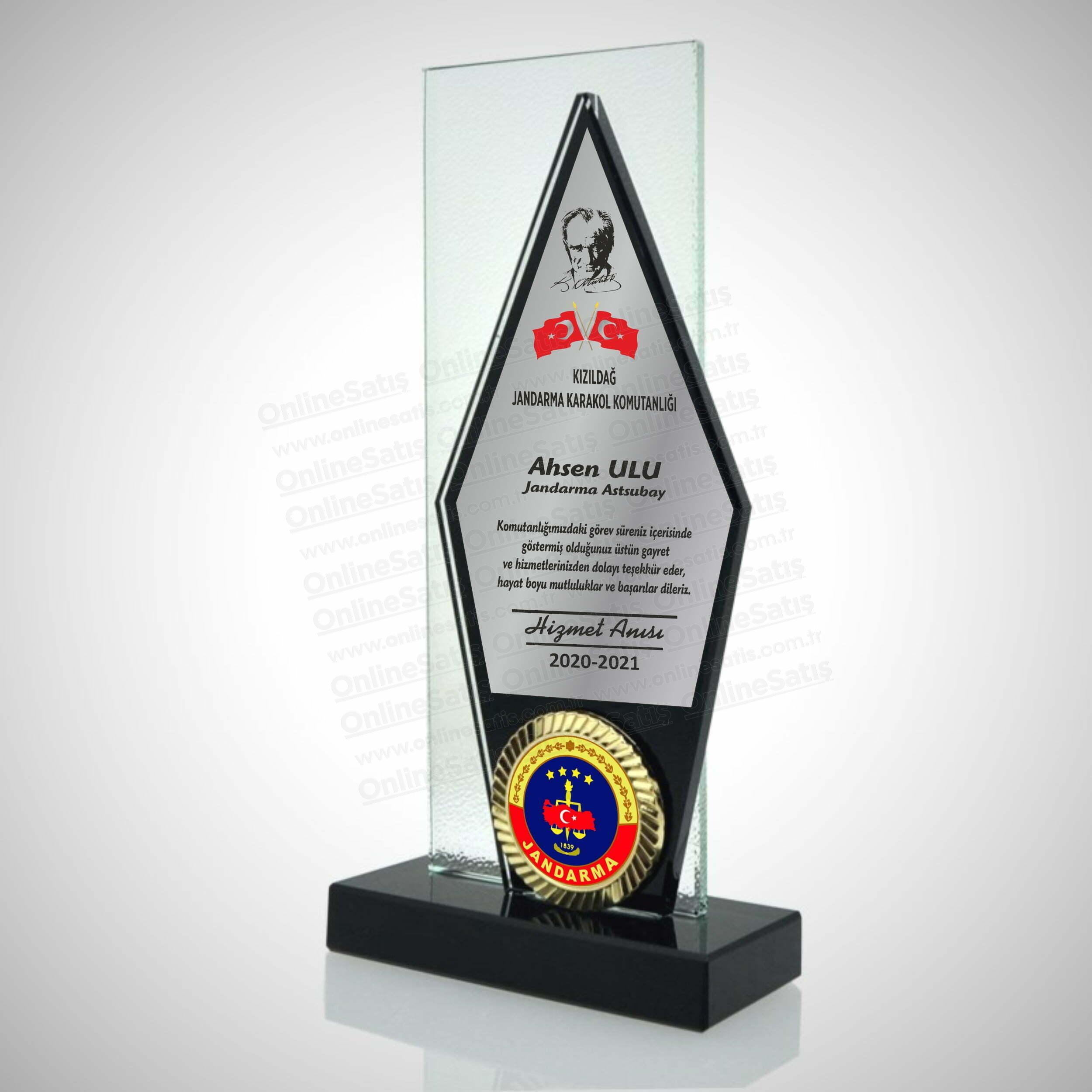 Classic Shop 65 Askeri Hizmet Anısı Anıt Madalyalı Kristal Plaket