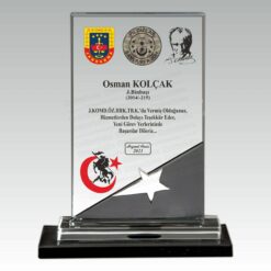 Askeri Hizmet Anısı Yıldızlı Kristal Cam Şilt Plaket